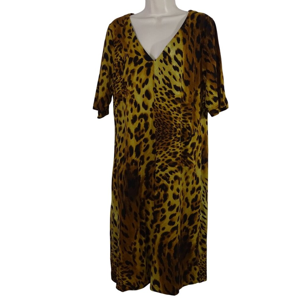Tommy Bahama Serengeti Spots Animal Print V-Neck Sheath Dress Women Size L
